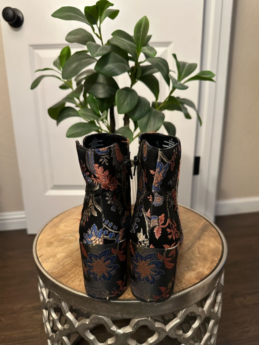 Floral Brocade Ankle Boots - Black with Multicolor Embroidery - Picture 2 of 5